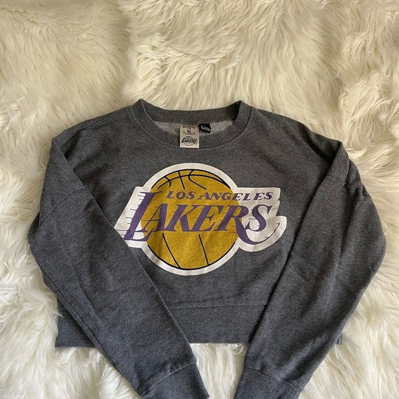 Los Angeles Lakers Gray Cropped Sweater - Picture 1 of 7